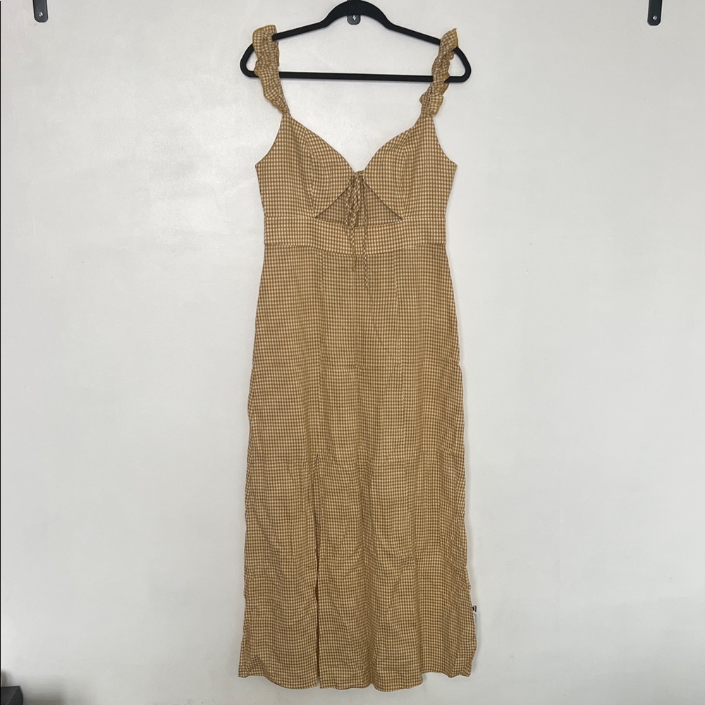 Capulet Anthro Gingham Cotton Linen Cutout Maxi Dress